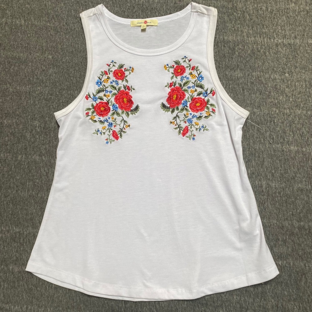 Wishful Park White Floral Embroidered Sleeveless Tank Top Womens Size Small Boho